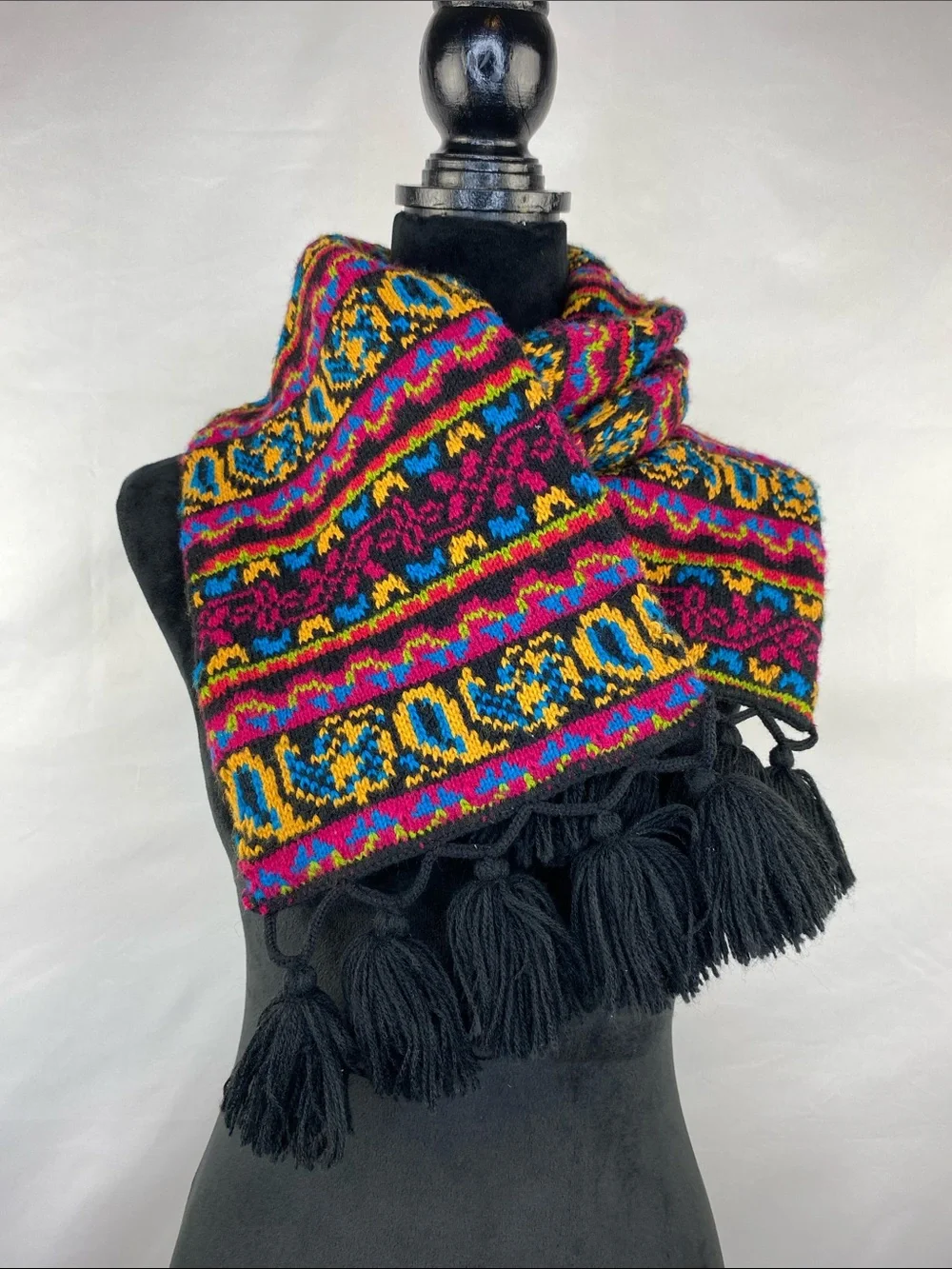 Colorful Fair Isle Knit Tassel Classic Winter Scarf Soft Cozy 62”X 8”